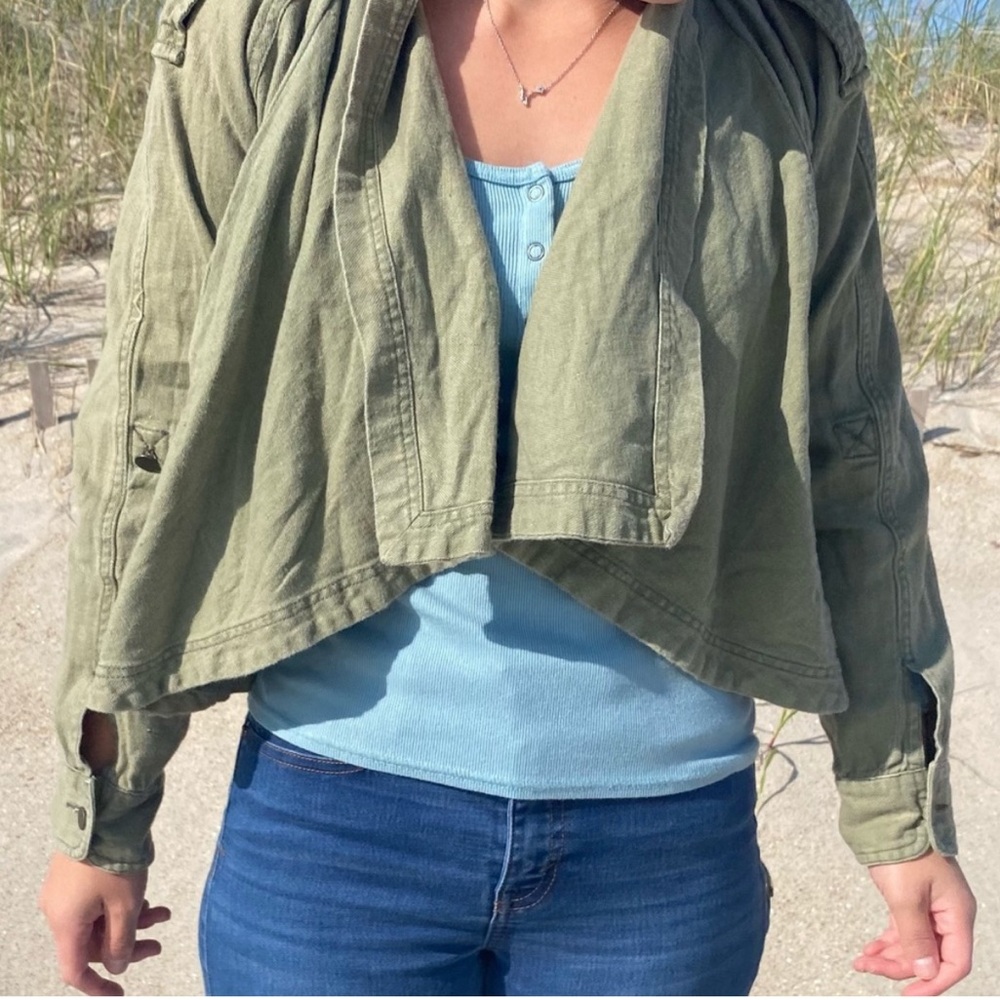 Brooklyn Industries Olive Green waterfall linen Jacket